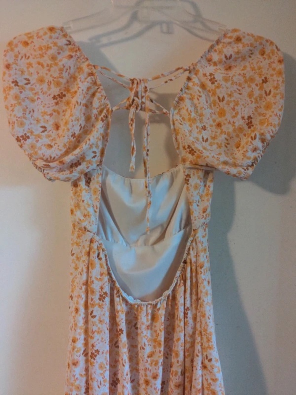 Floral Tie-Back Ruffle Hem Mini Dress - Yellow Floral - Picture 5 of 5